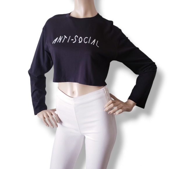 "Anti-Social" Print Long Sleeve Crop Top by Rock Rose Couture - Picture 5 of 8